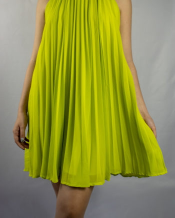 Mika Polus Lime Pleated Halter Dress