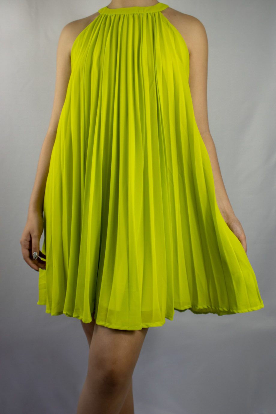 Mika Polus Lime Pleated Halter Dress