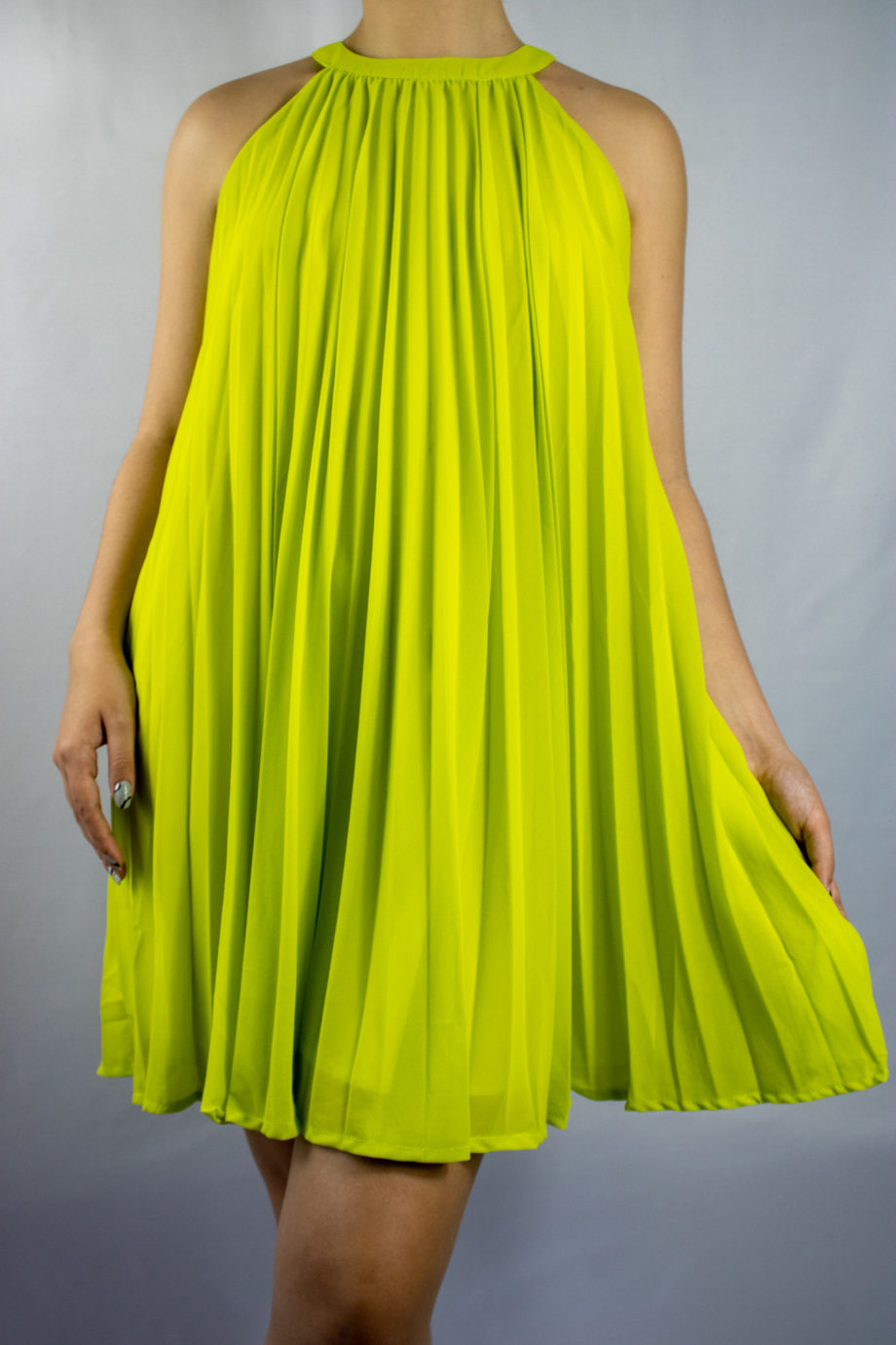 Mika Polus Lime Pleated Halter Dress