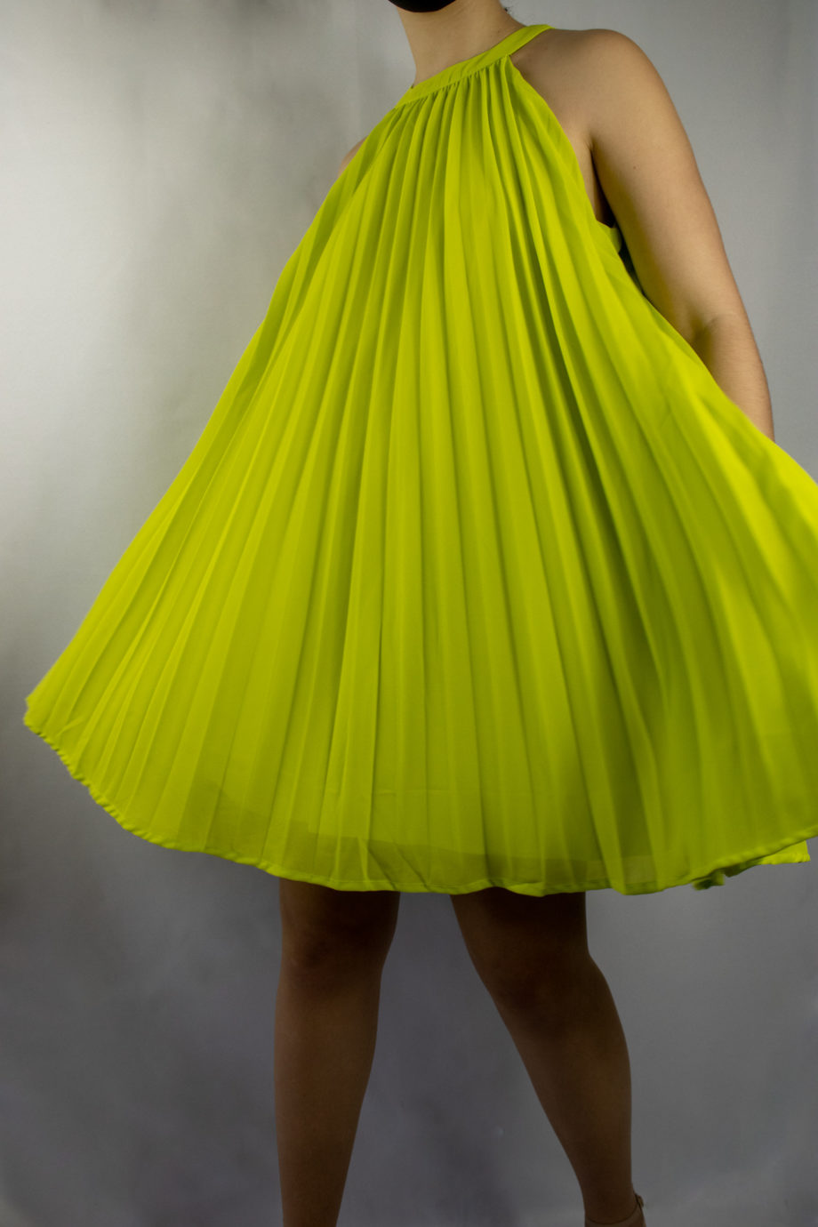 Mika Polus Lime Pleated Halter Dress