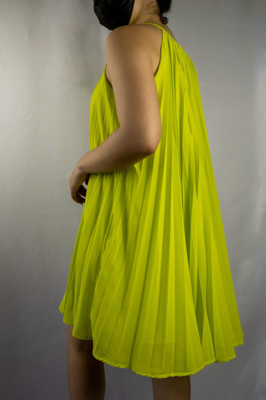 Mika Polus Lime Pleated Halter Dress