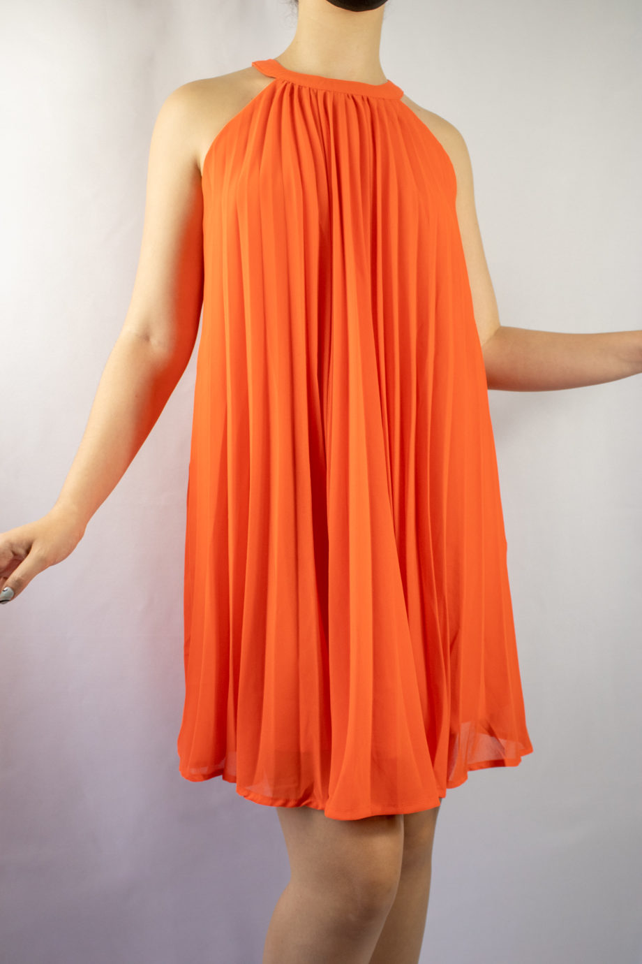 Mika Polus Orange Pleated Halter Dress