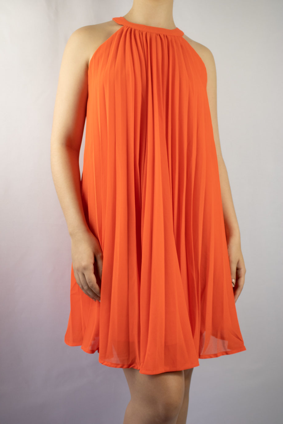 Mika Polus Orange Pleated Halter Dress