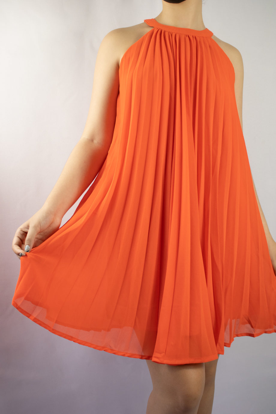 Mika Polus Orange Pleated Halter Dress