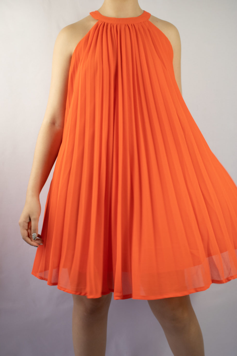 Mika Polus Orange Pleated Halter Dress