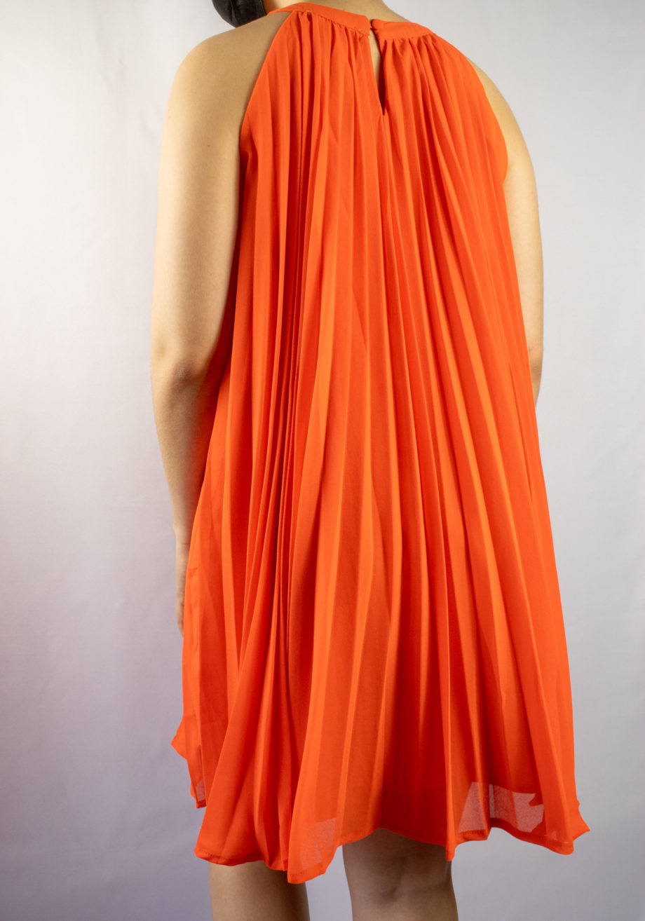 Mika Polus Orange Pleated Halter Dress