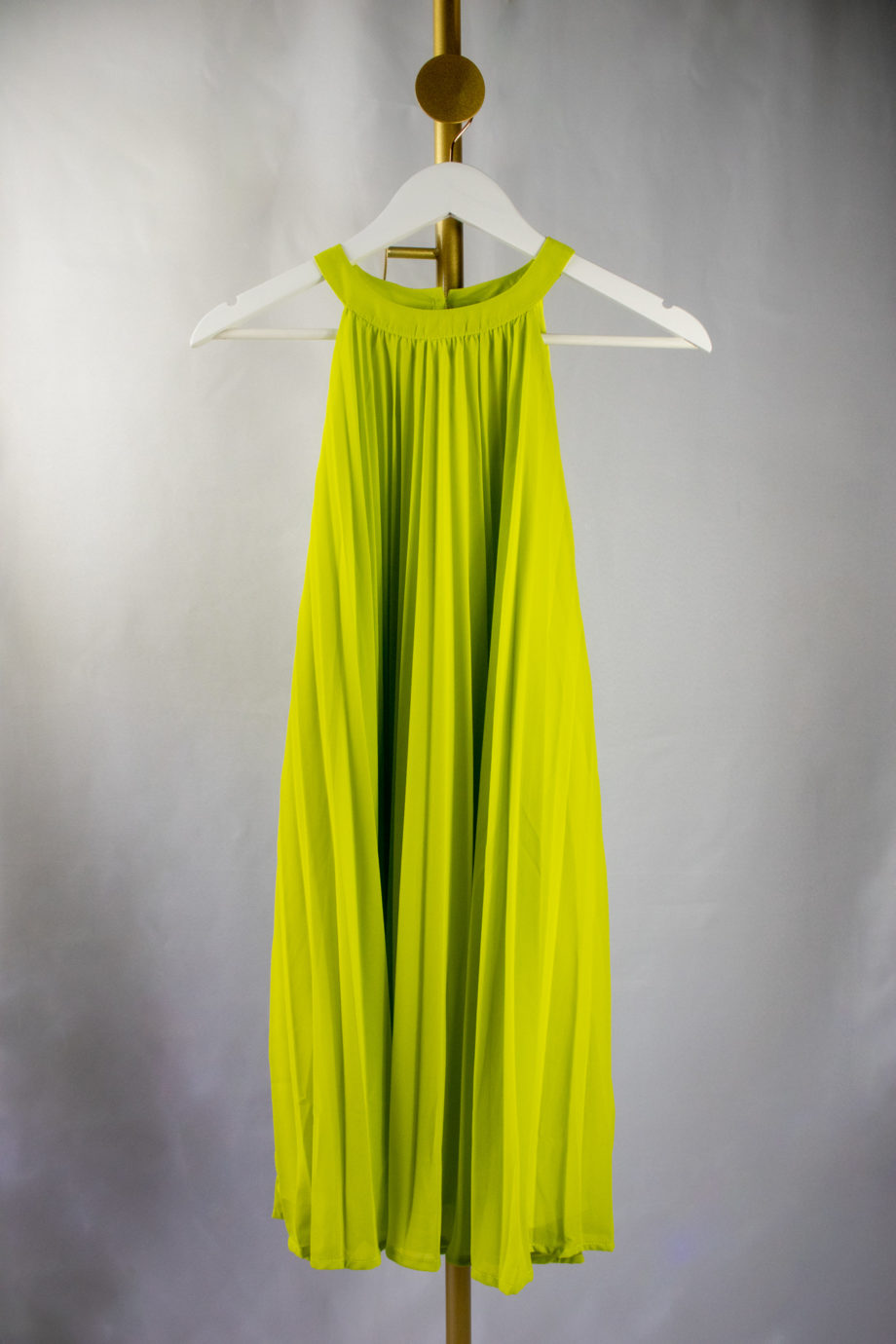 Mika Polus Lime Pleated Halter Dress