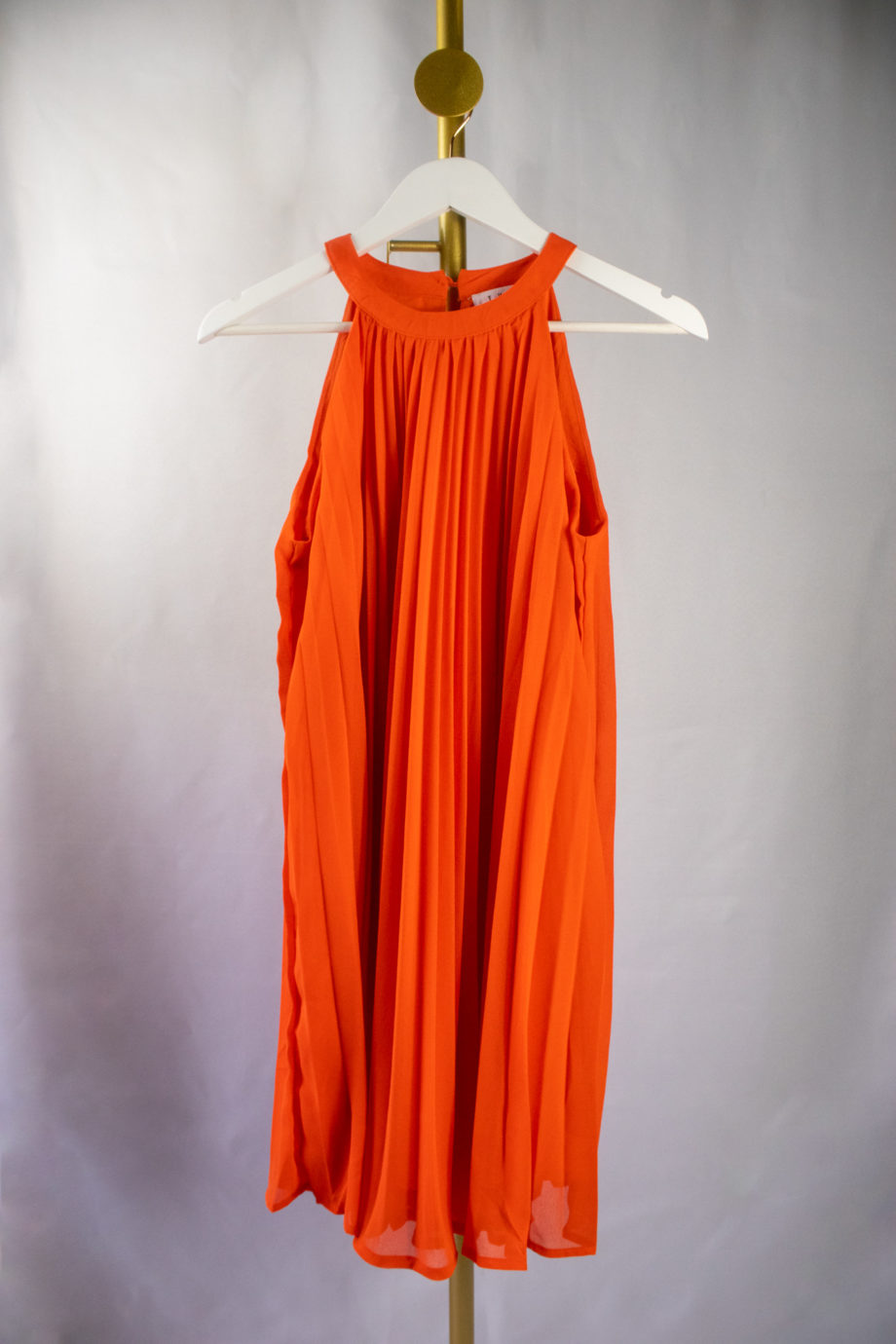 Mika Polus Orange Pleated Halter Dress