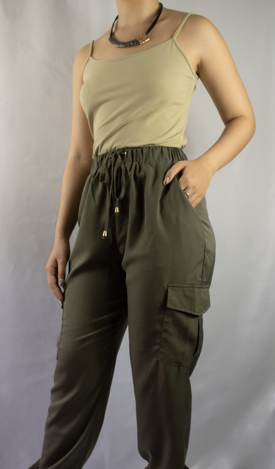 Mika Polus Olive Silky Cargo Jogger