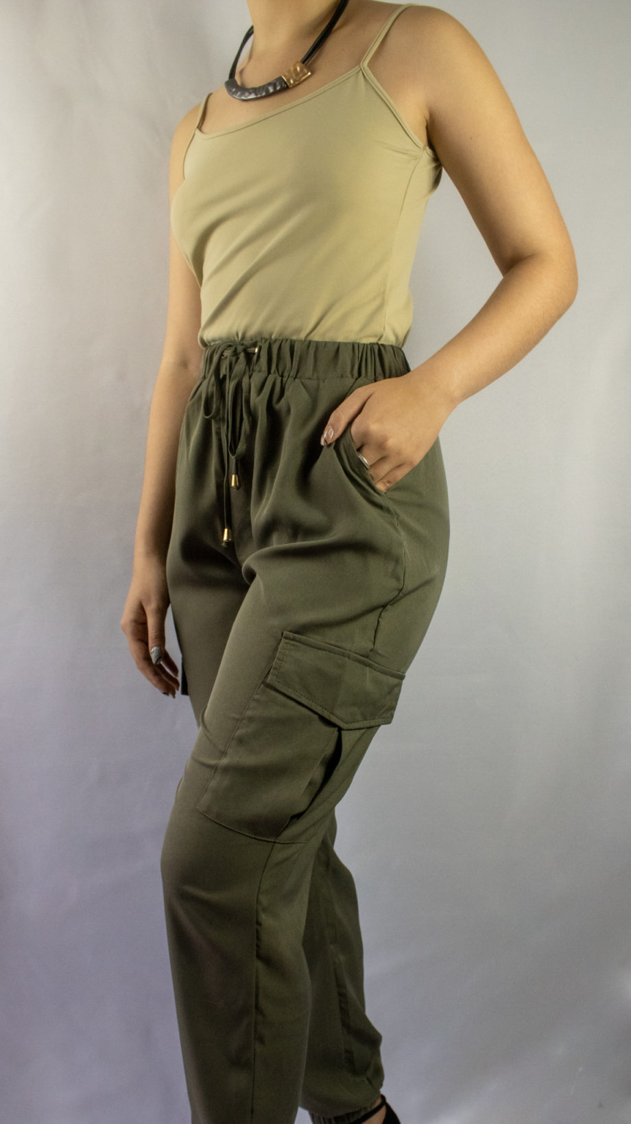 Mika Polus Olive Silky Cargo Jogger