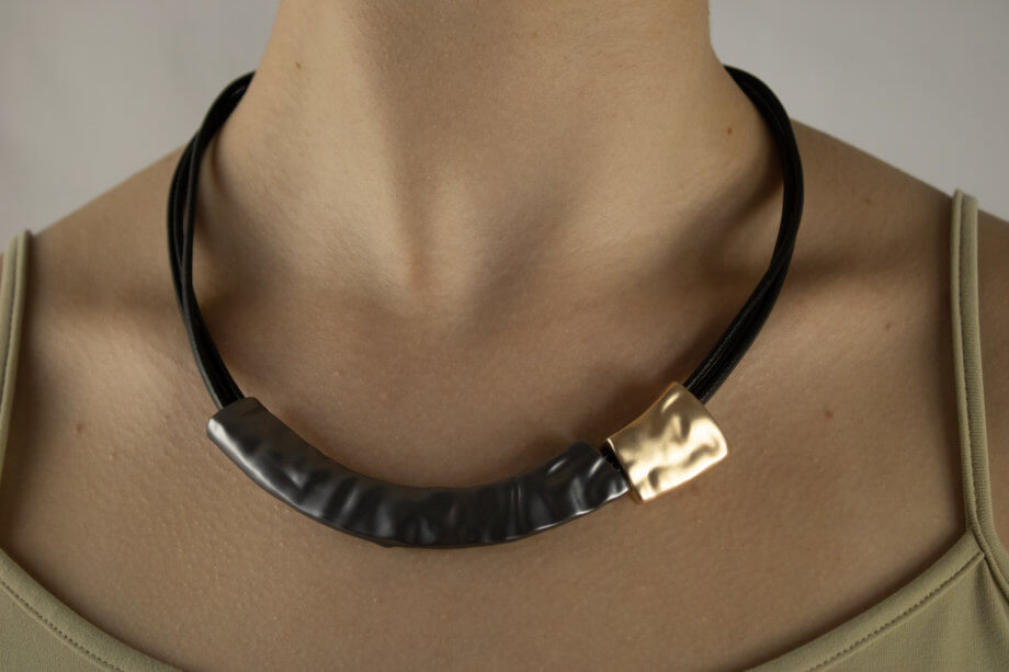 Mika Polus Gold & Charcoal Gray Necklace