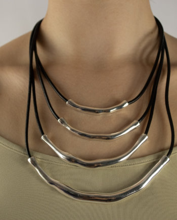 Mika Polus Polished Silver Accents Multiple Strings Necklace