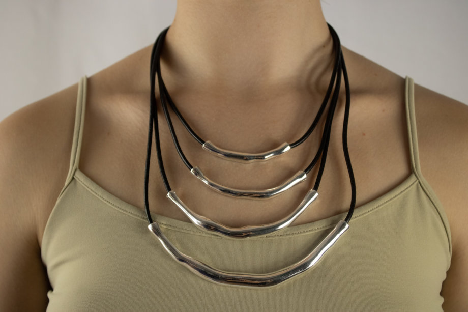 Mika Polus Polished Silver Accents Multiple Strings Necklace