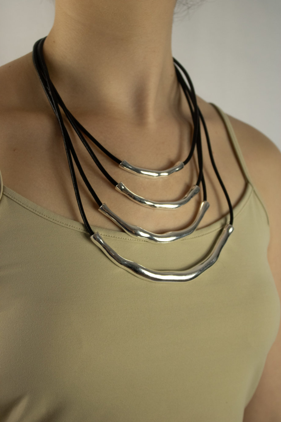 Mika Polus Polished Silver Accents Multiple Strings Necklace