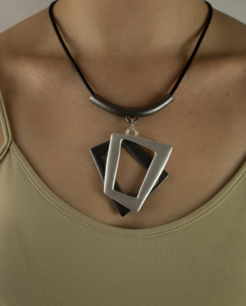 Mika Polus Semi-Polished Double Square Leather Necklace