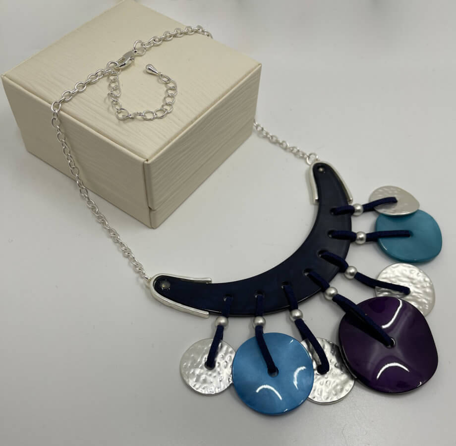 Mika Polus Purple & Blue Medals Necklace