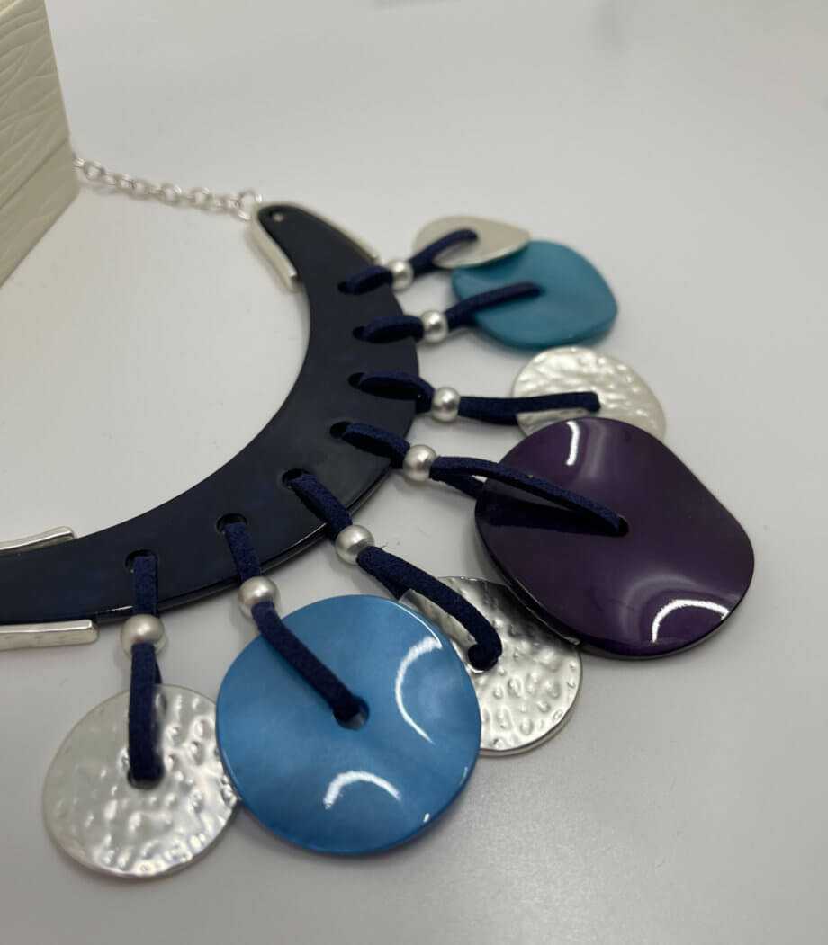 Mika Polus Purple & Blue Medals Necklace