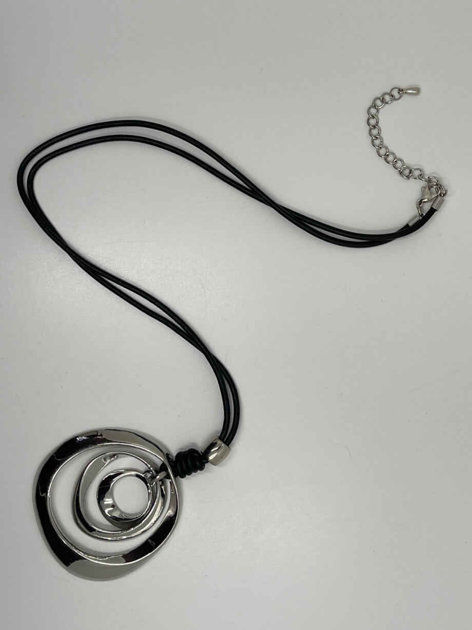 Mika Polus Multiple Circles Long Leather Necklace