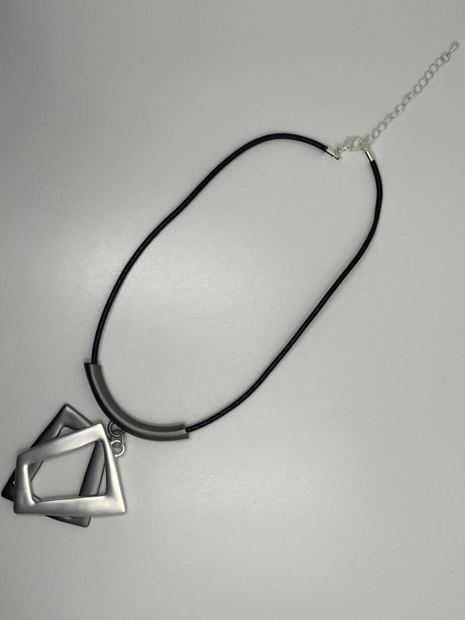 Mika Polus Semi-Polished Double Square Leather Necklace