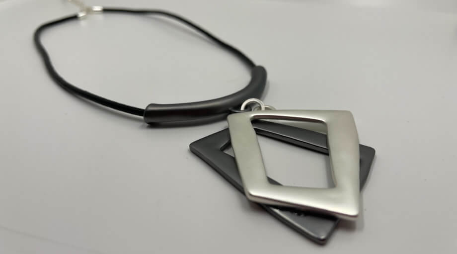 Mika Polus Semi-Polished Double Square Leather Necklace