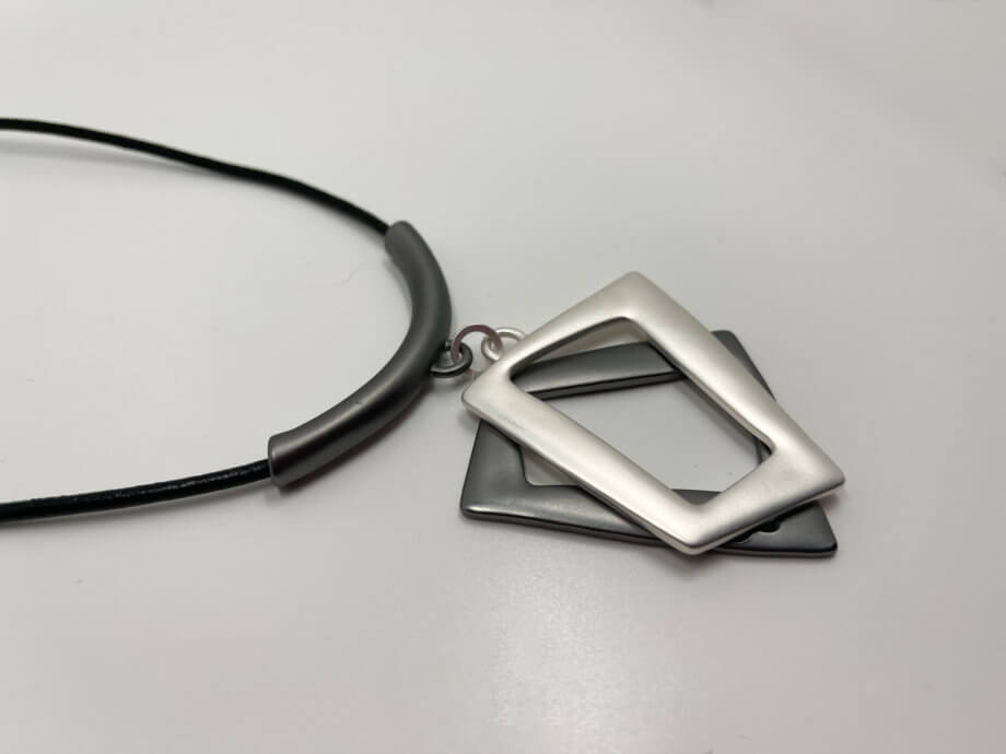 Mika Polus Semi-Polished Double Square Leather Necklace