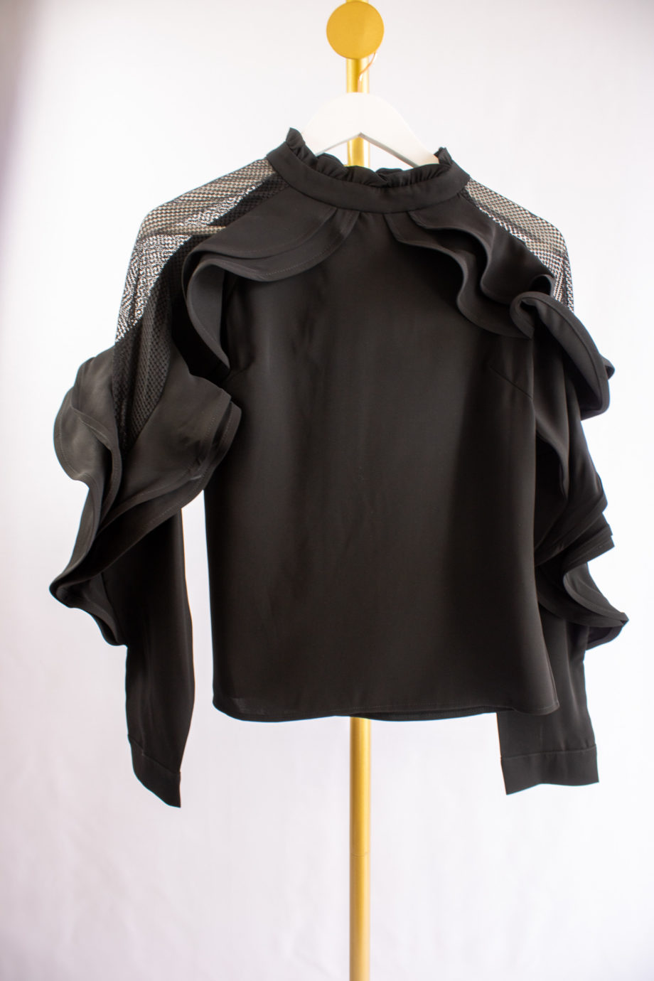 Mika Polus Ruffled Long Sleeve Black Blouse