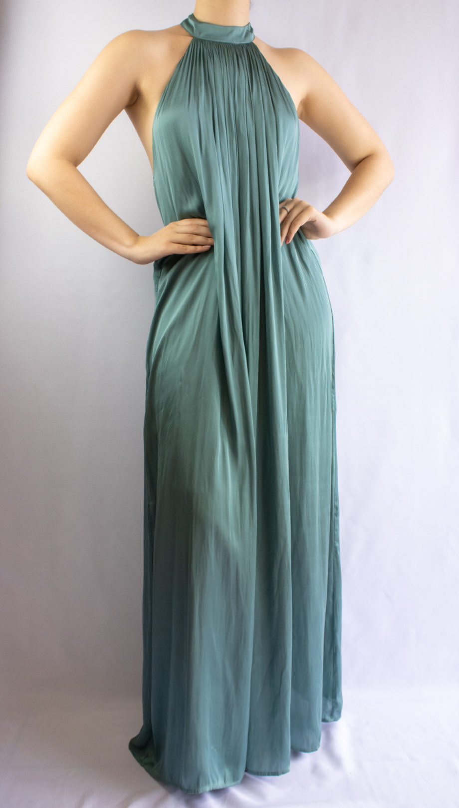 Mika Polus Orion Halter Satin Maxi Dress Slate Blue