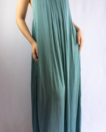 Mika Polus Orion Halter Satin Maxi Dress Slate Blue