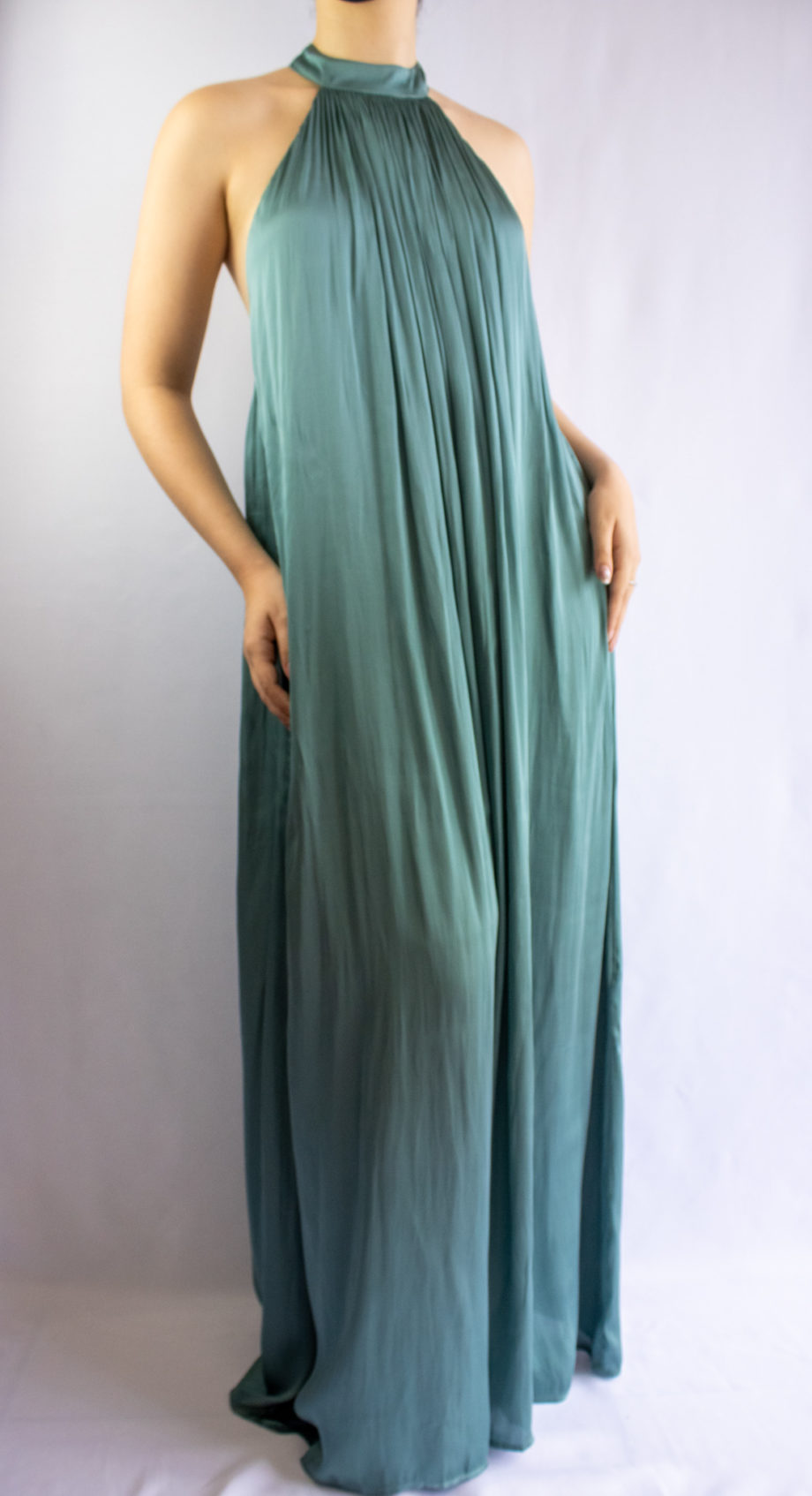 Mika Polus Orion Halter Satin Maxi Dress Slate Blue