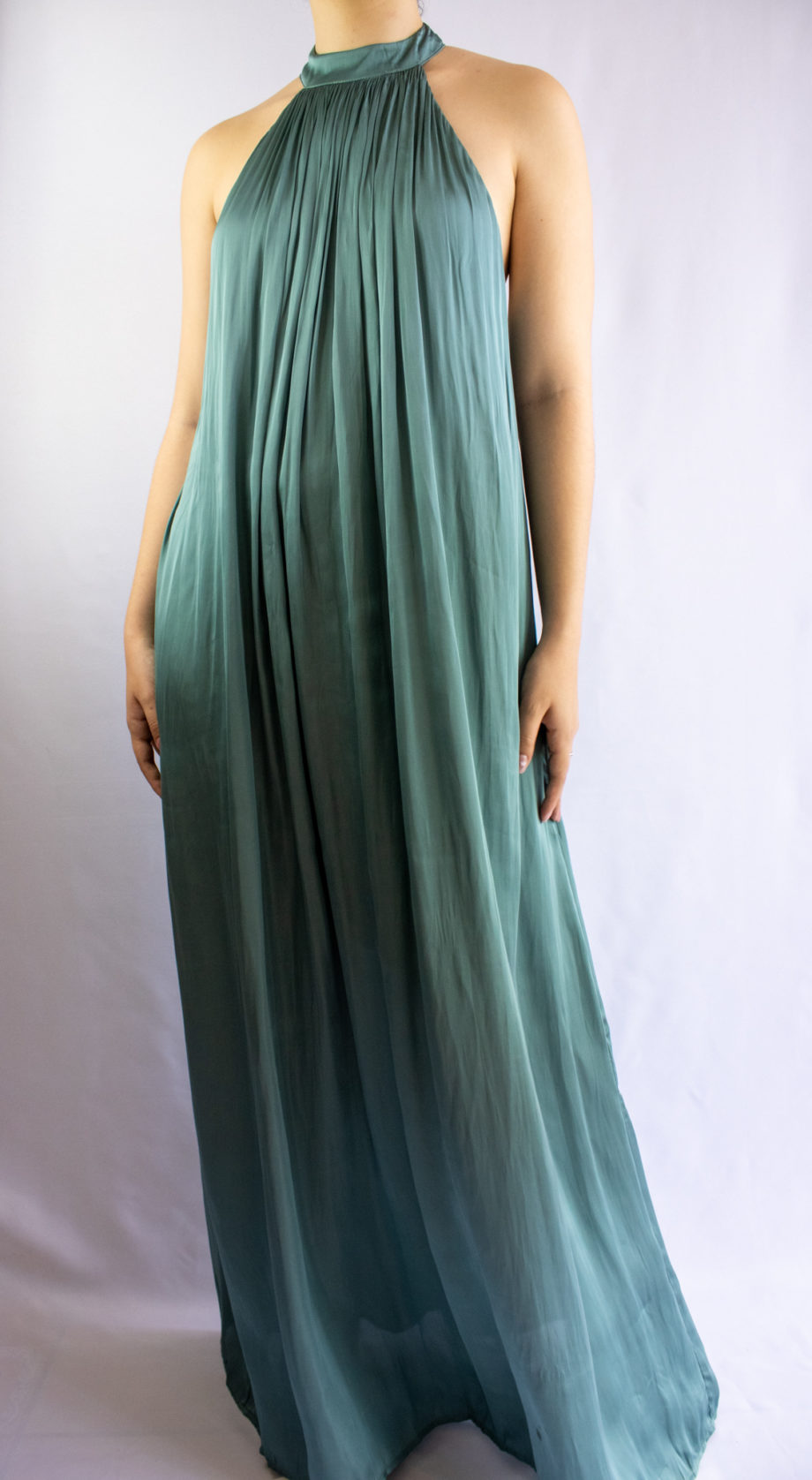 Mika Polus Orion Halter Satin Maxi Dress Slate Blue