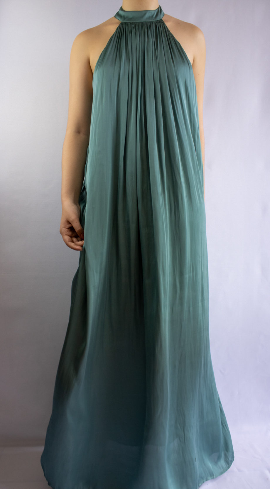 Mika Polus Orion Halter Satin Maxi Dress Slate Blue