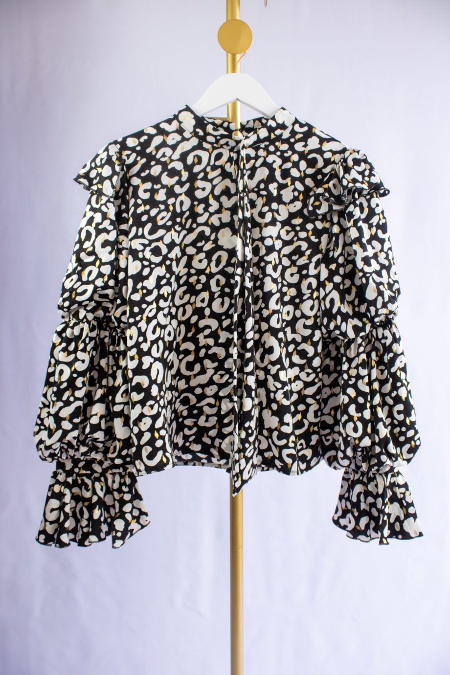 Mika Polus Puffed Long Sleeve Black with Gold Details Top