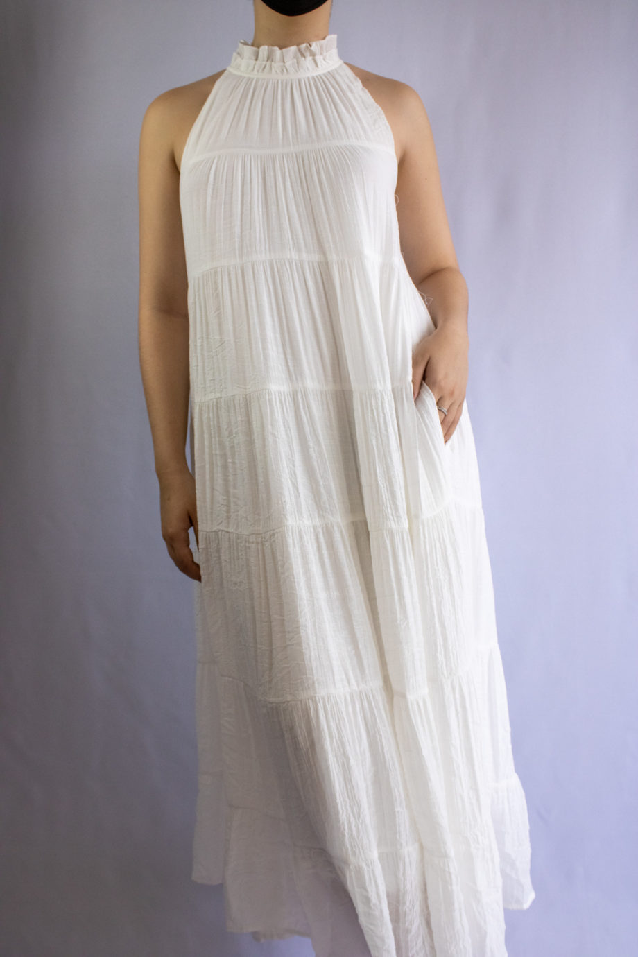 Mika Polus Graceful Off-White Flowy Mid-Calf Dress