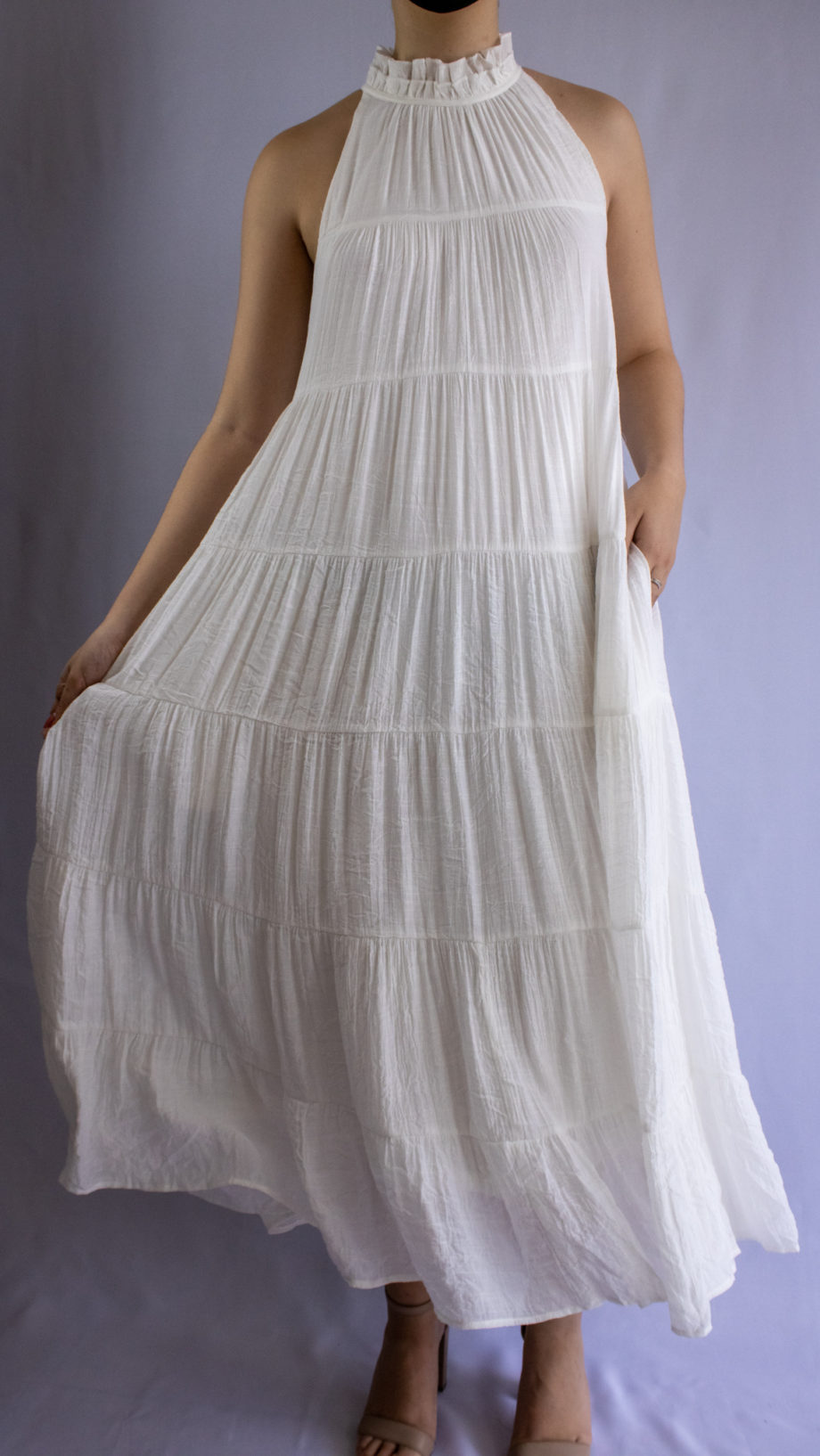 Mika Polus Graceful Off-White Flowy Mid-Calf Dress