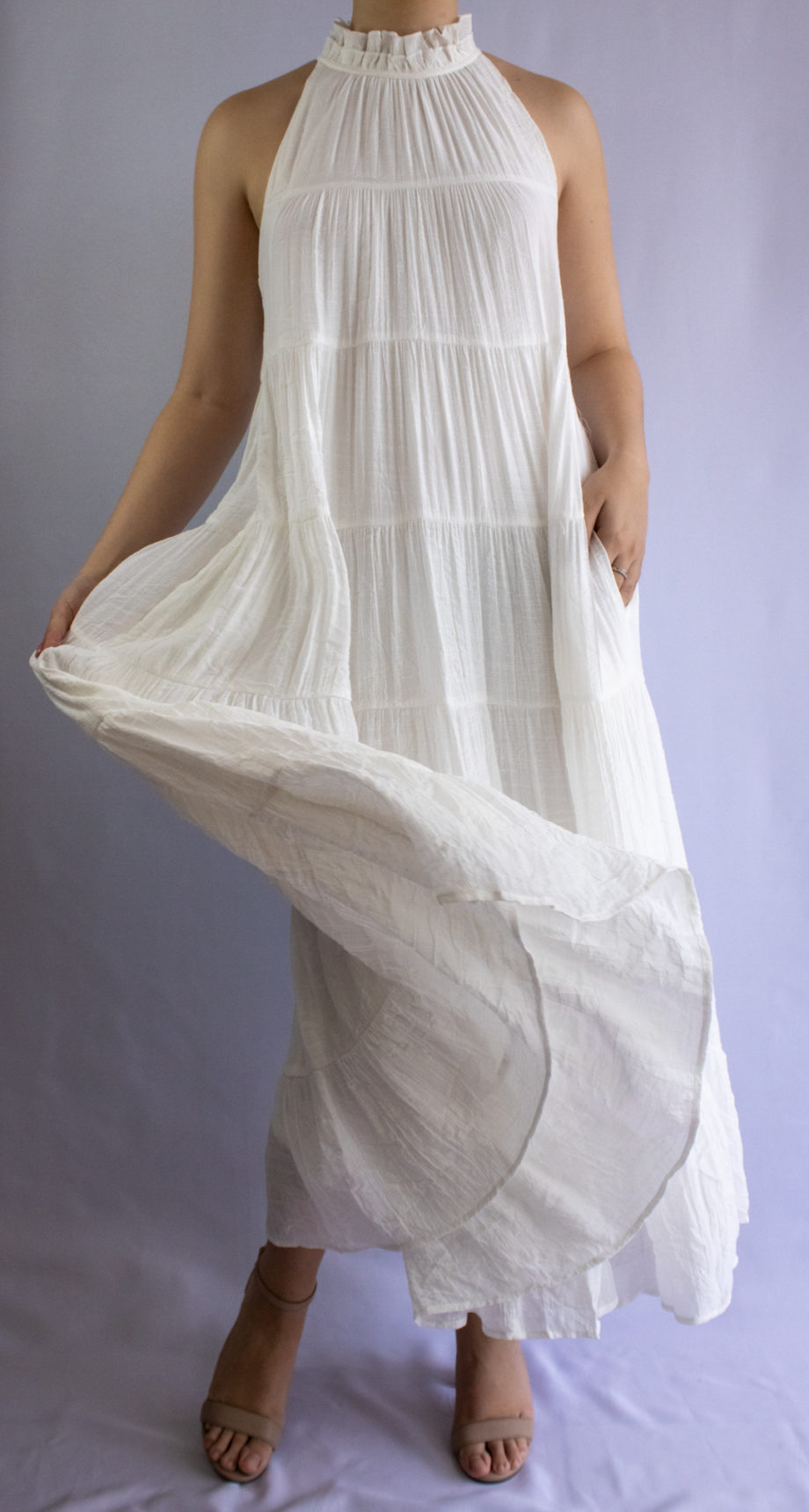 Mika Polus Graceful Off-White Flowy Mid-Calf Dress