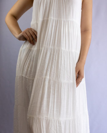 Mika Polus Graceful Off-White Flowy Mid-Calf Dress