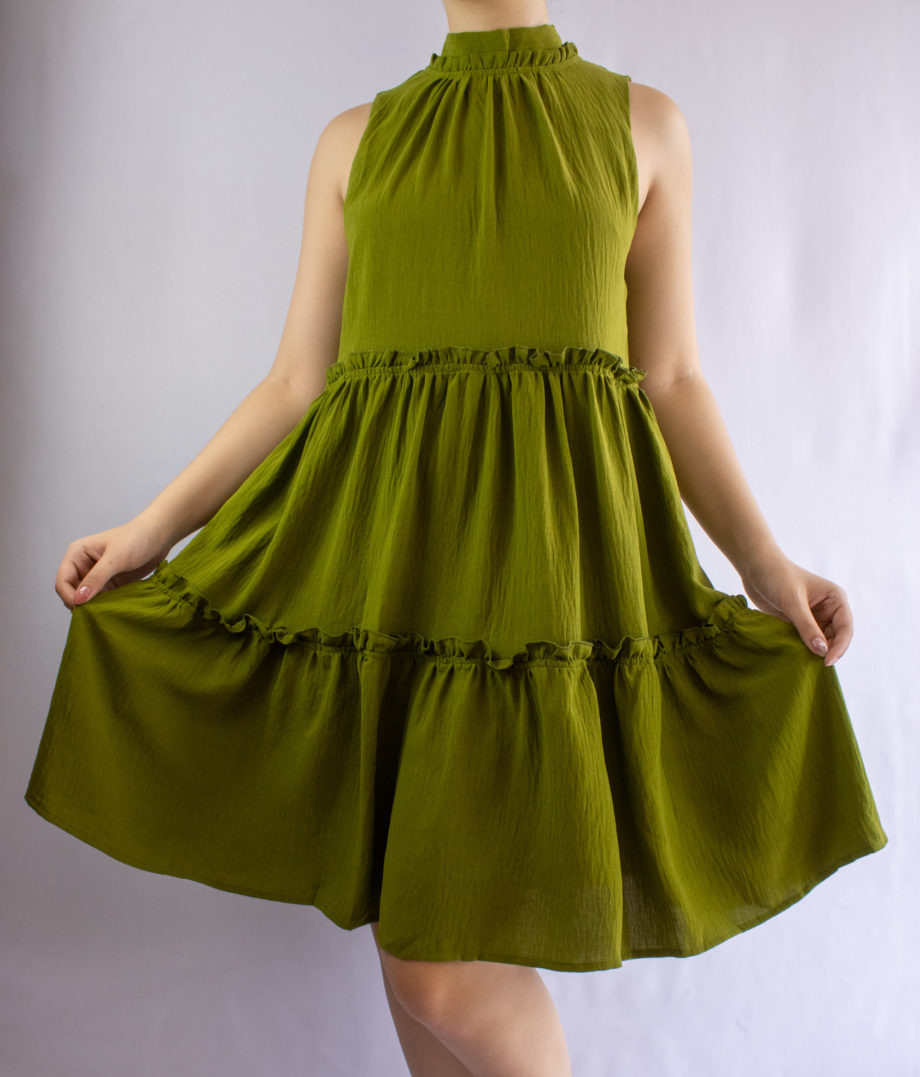 Mika Polus High Neck Sleeveless Mini Green Dress