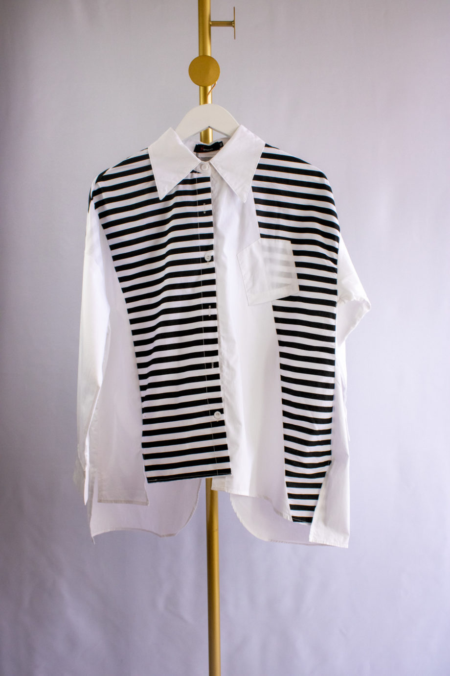 Mika Polus White and Black Asymmetric Button Down Shirt