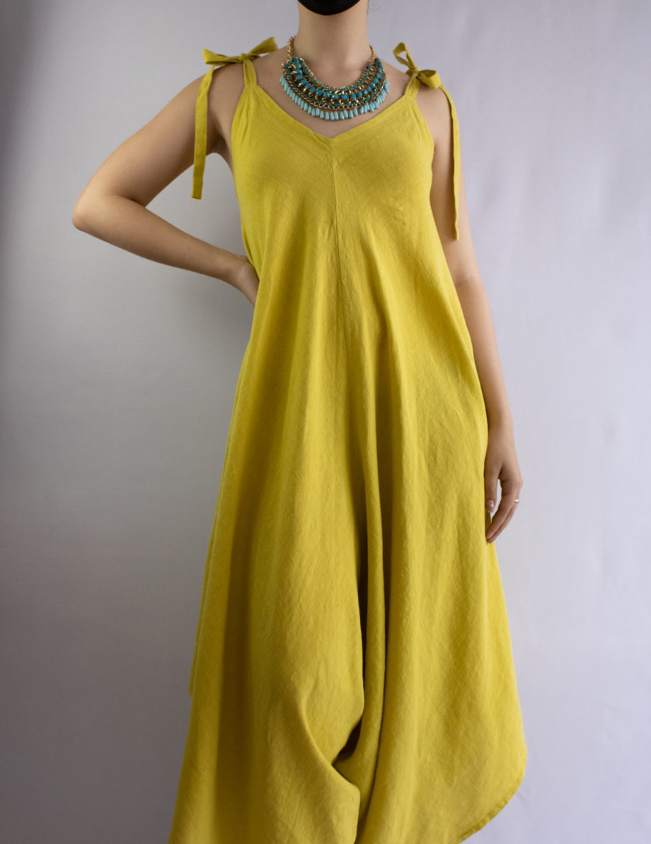 Mika Polus Loose Linen Jumpsuit Lemon Color