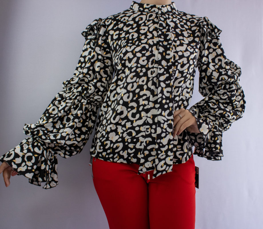 Mika Polus Puffed Long Sleeve Black with Gold Details Top