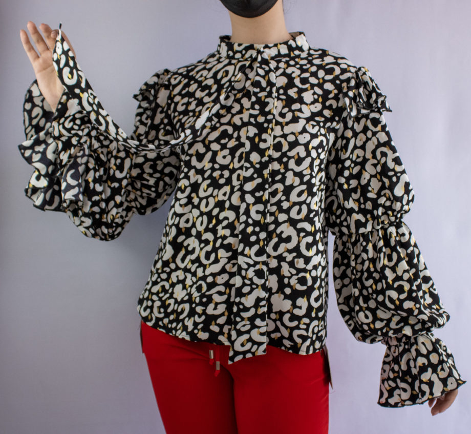 Mika Polus Puffed Long Sleeve Black with Gold Details Top