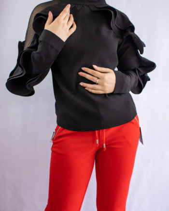 Mika Polus Ruffled Long Sleeve Black Blouse