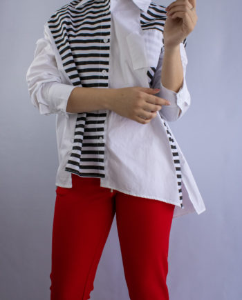 Mika Polus White and Black Asymmetric Button Down Shirt