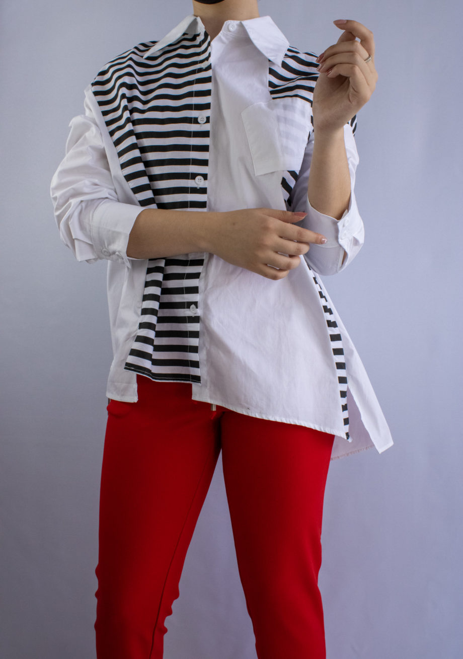 Mika Polus White and Black Asymmetric Button Down Shirt