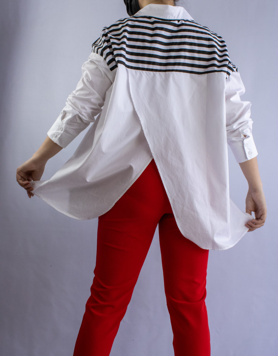 Mika Polus White and Black Asymmetric Button Down Shirt