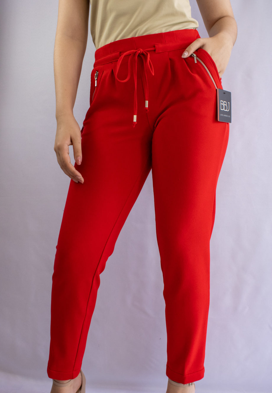 Mika Polus Knit Crepe Tapered Red Pant