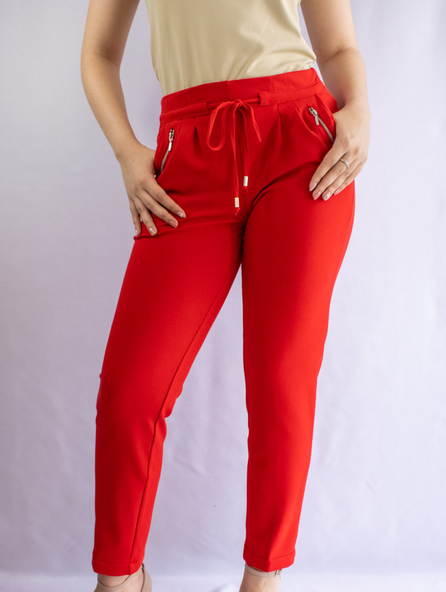 Mika Polus Knit Crepe Tapered Red Pant