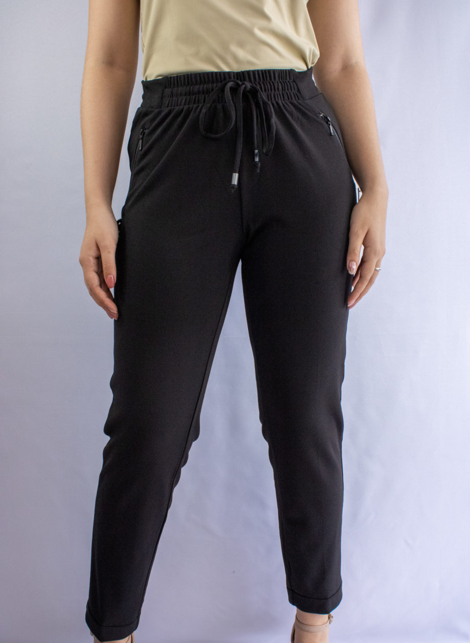 Mika Polus Pull-On Drawstring Cropped Black Trouser