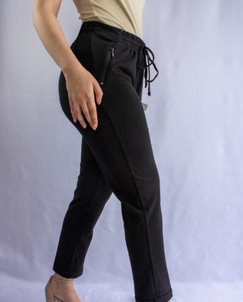 Mika Polus Pull-On Drawstring Cropped Black Trouser