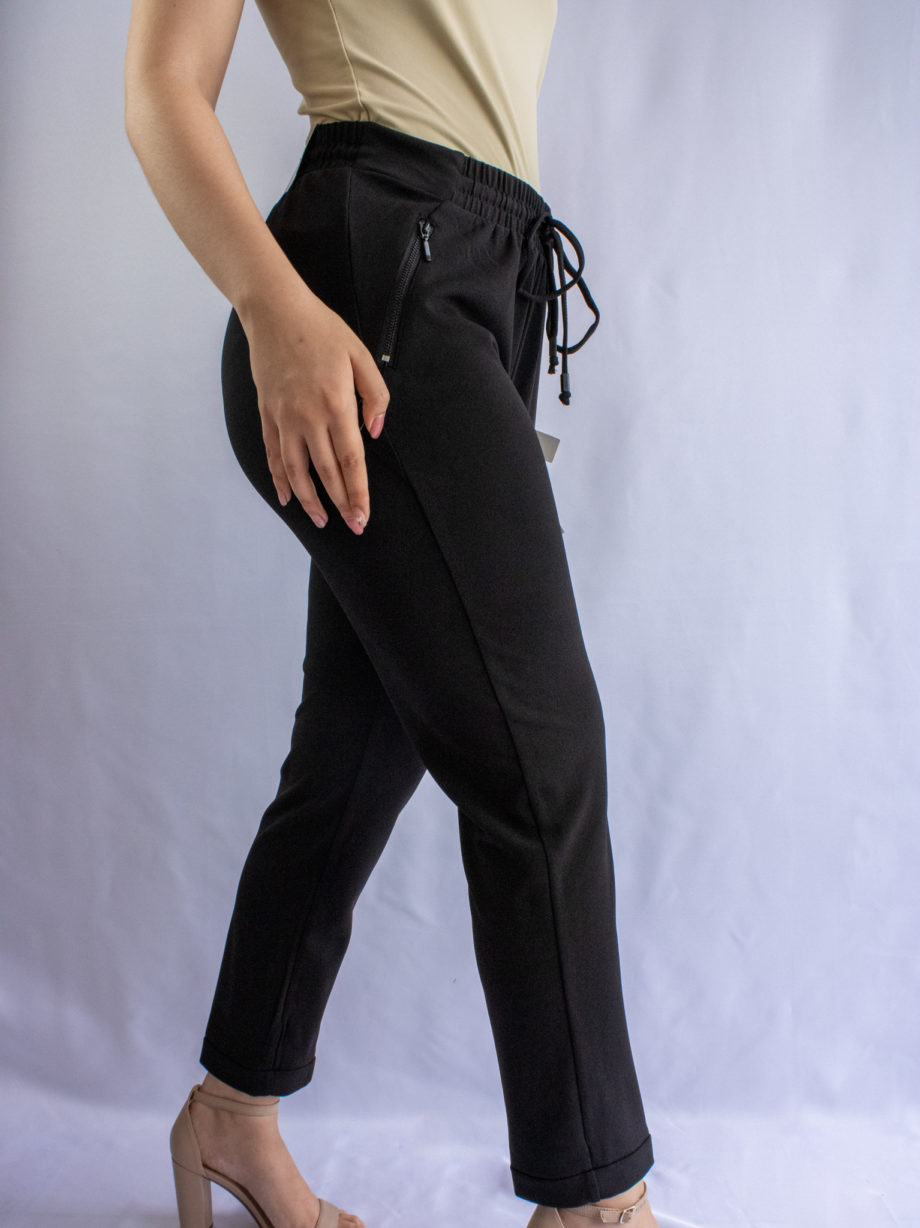 Mika Polus Pull-On Drawstring Cropped Black Trouser